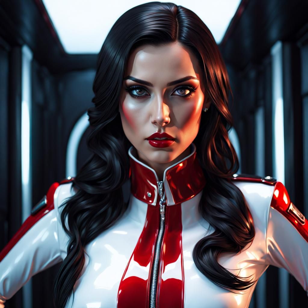 Beautiful Woman in Latex Uniform, Hyperdetailed Rendering