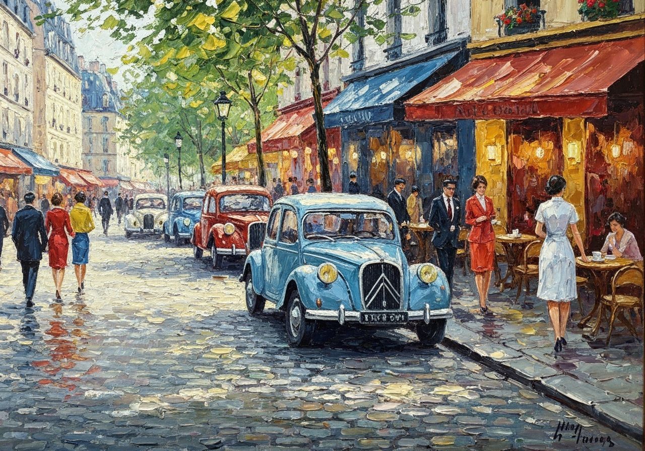 1960s Parisian Street Scene in Impressionist Style