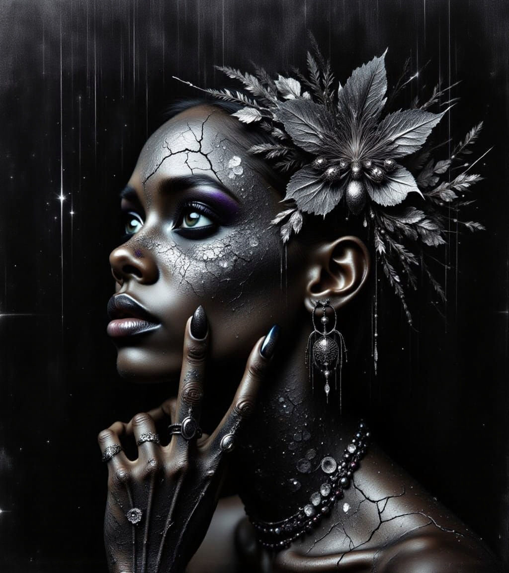 Goth Punk Woman with Metallic Florals