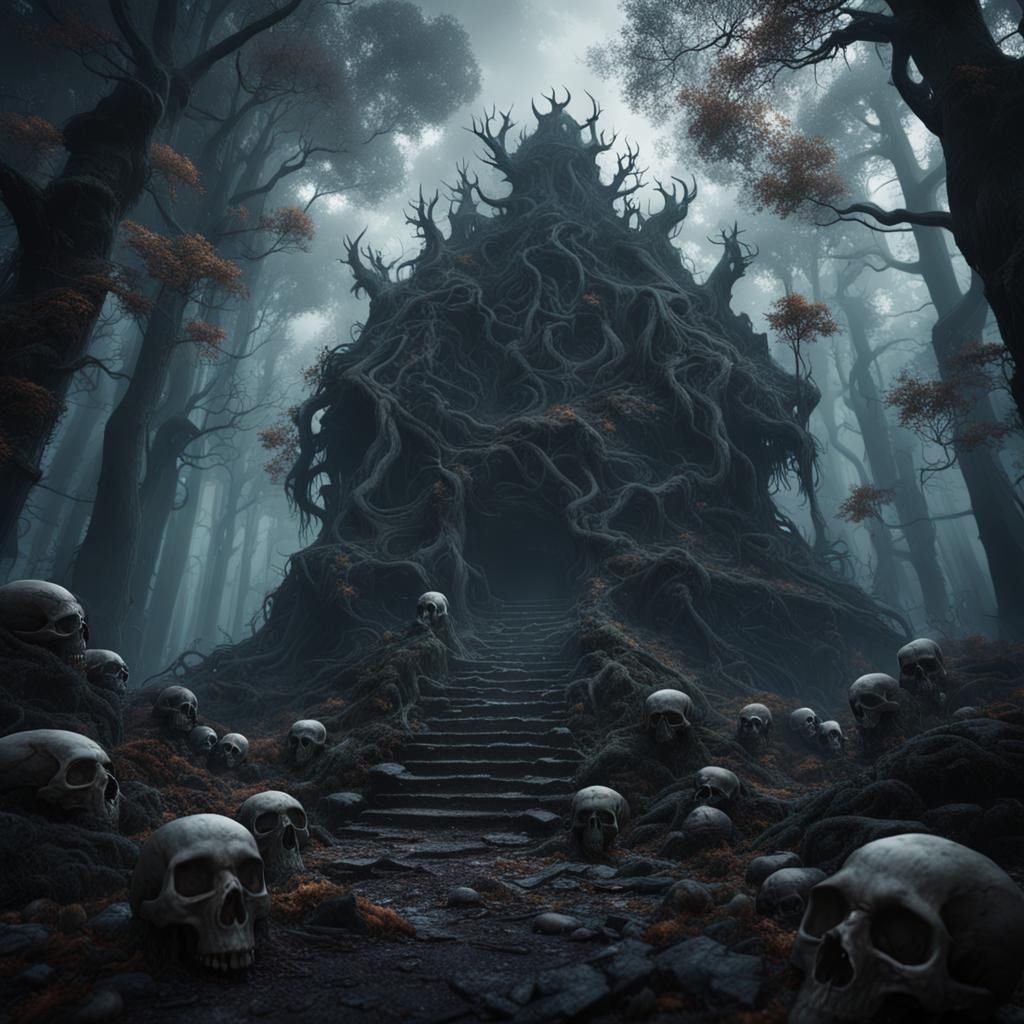 Creepy Skull Forest in Detailed Matte Painting