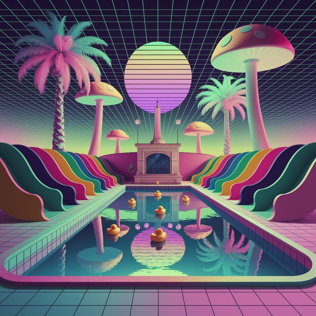 Vibrant Poolrooms with Whimsical Slides and Tropical Atmosph...