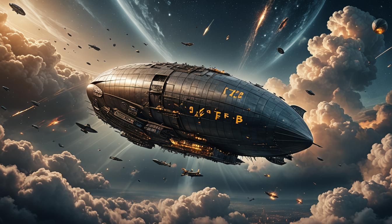 Moonlit Zeppelin Flies from Wormhole: Digital Matte Painting