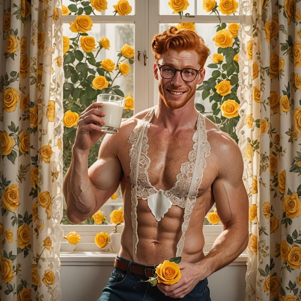 Redhead Hunk Drinks Milk: A Shirtless Pin-Up Model