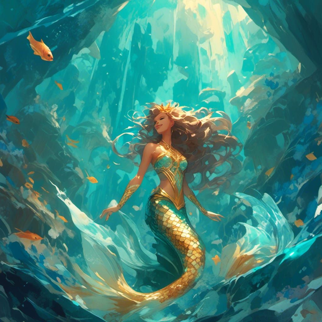 Ice Mermaid in Cel-Shaded Digital Painting