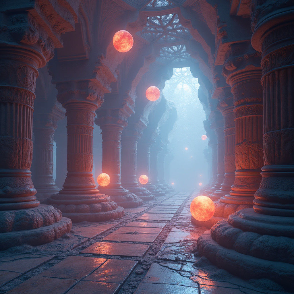 Trigonometric Orbs in Mystical Realm: Digital Art