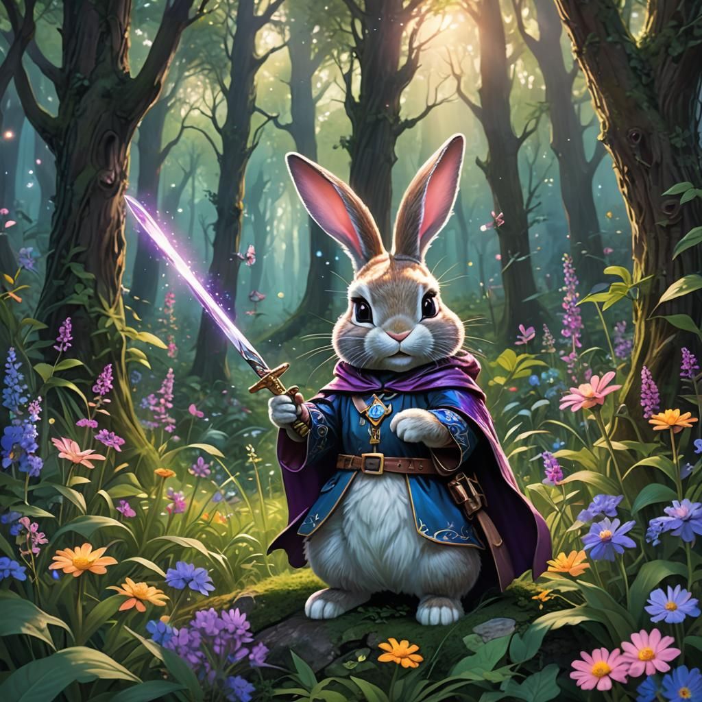Enchanted Duracell Bunny Warrior in Ethereal Forest