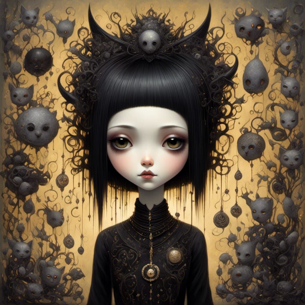 Cute Goth Punk Girl in Art Brut Style