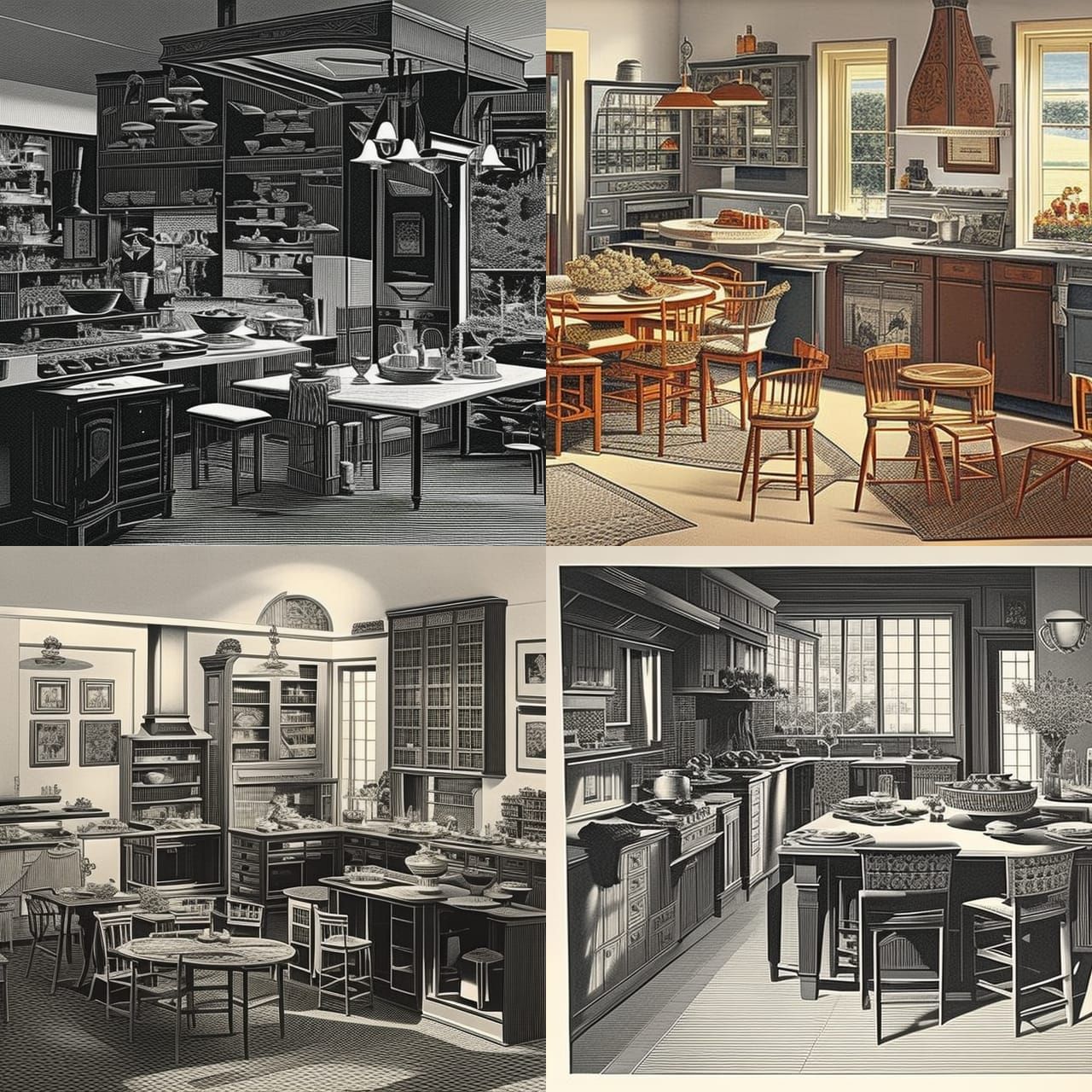 Vivid Family Scene in Lithographic Style