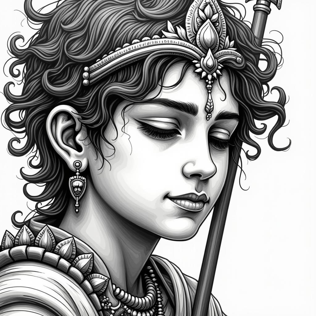 Lord Muruga: High-Contrast Line Art Portrait