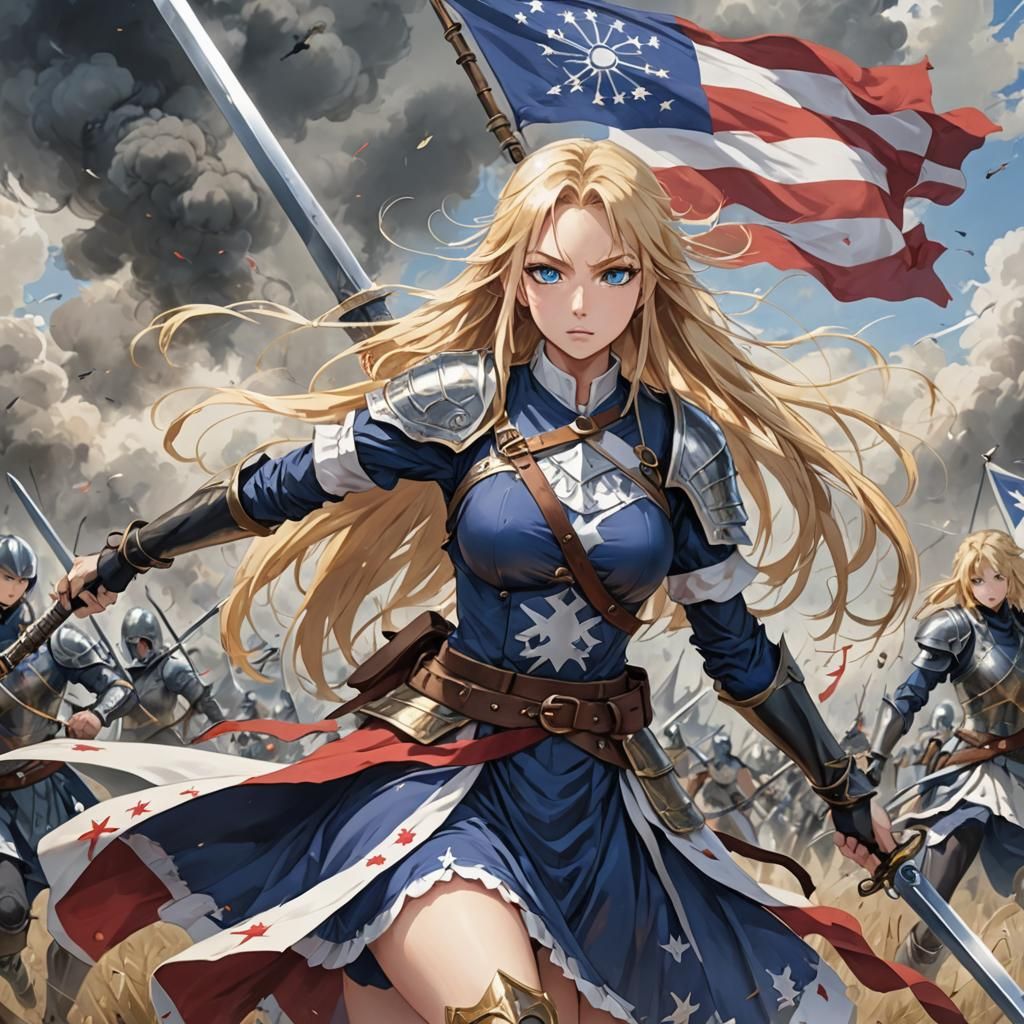 Anime Woman Warrior with Flag Dress