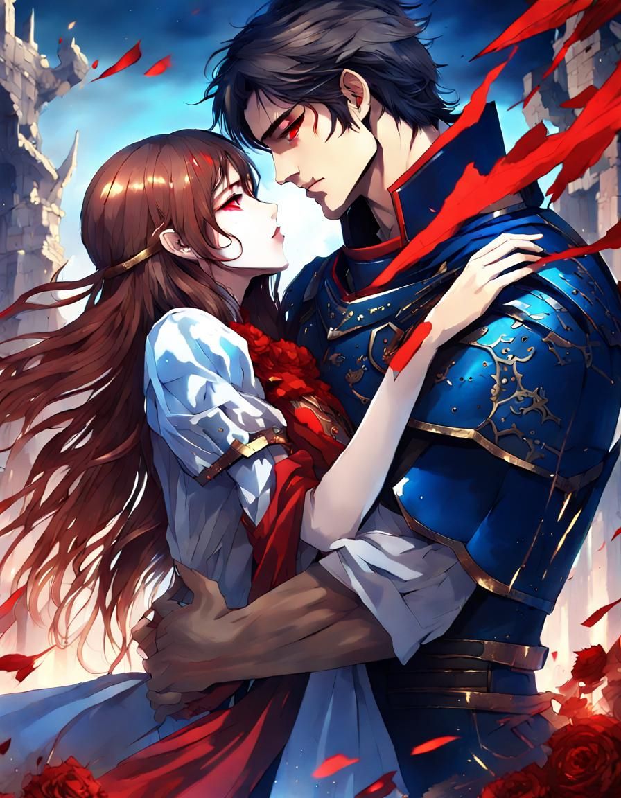 Knight Protects Woman in Collapsing Ruins