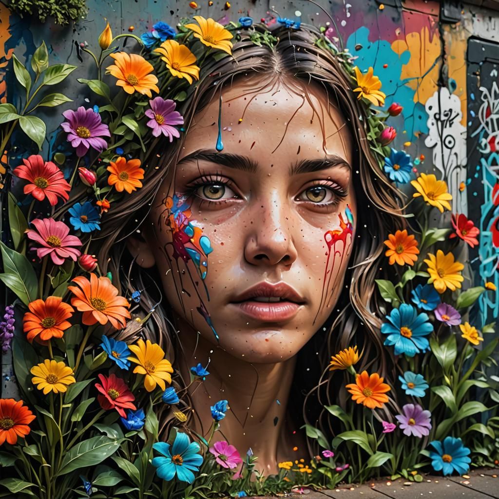 Hyperrealistic Secret Flower Garden in Graffiti Art Style