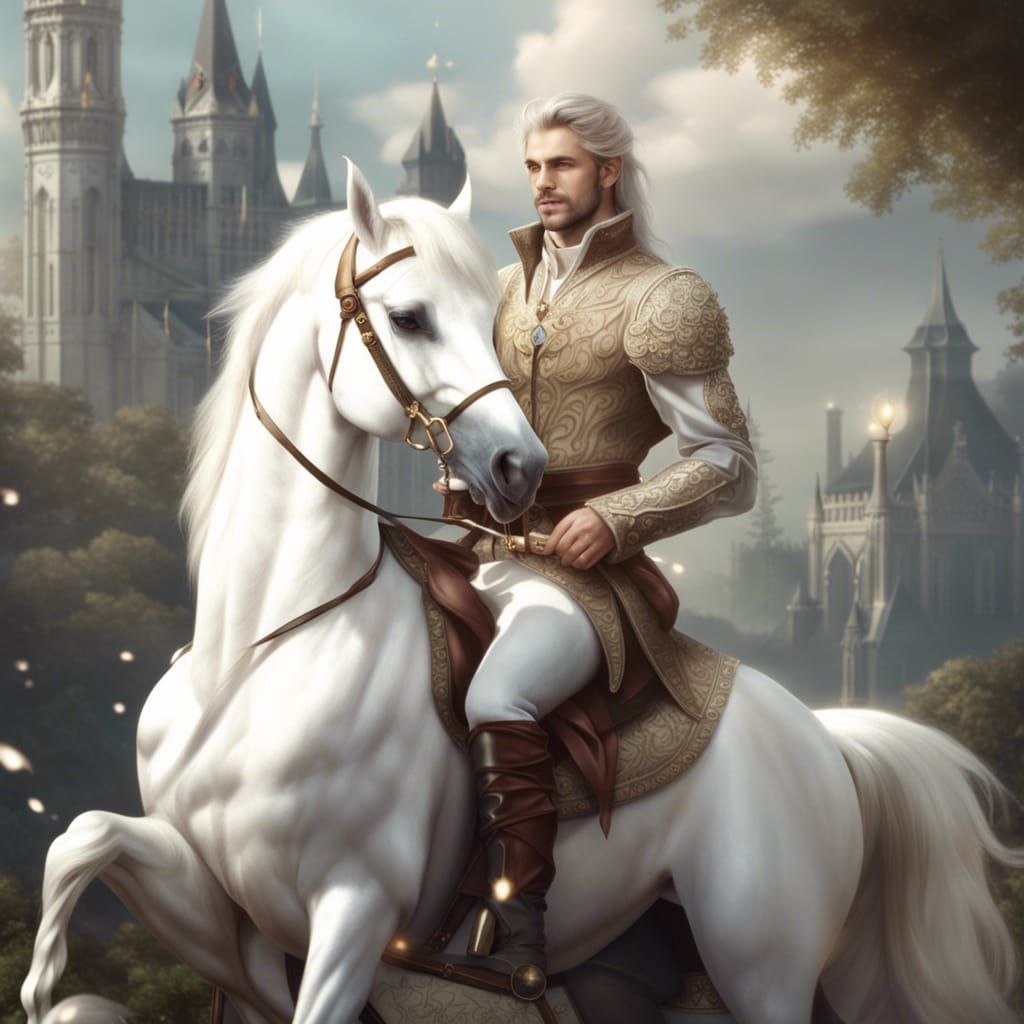 Victorian Elf Prince on White Horse Fantasy