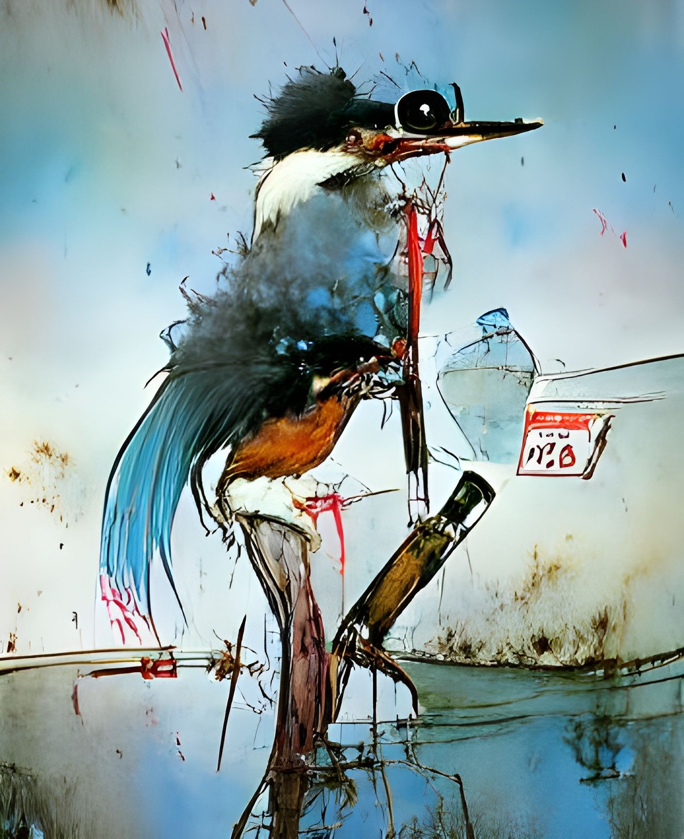 Kingfisher in Gonzo Art Style