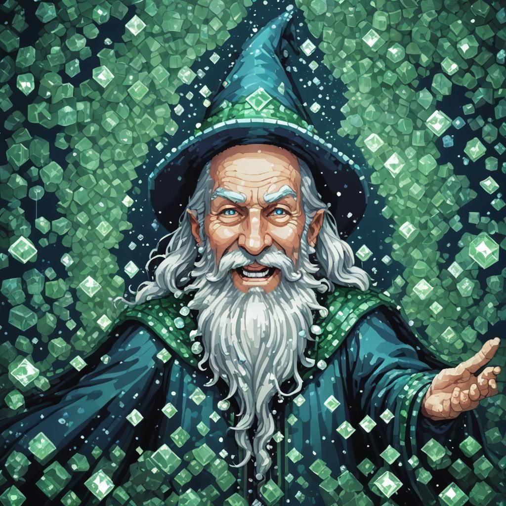 Wizard Swimming in Diamonds: 8-bit Pixel Art