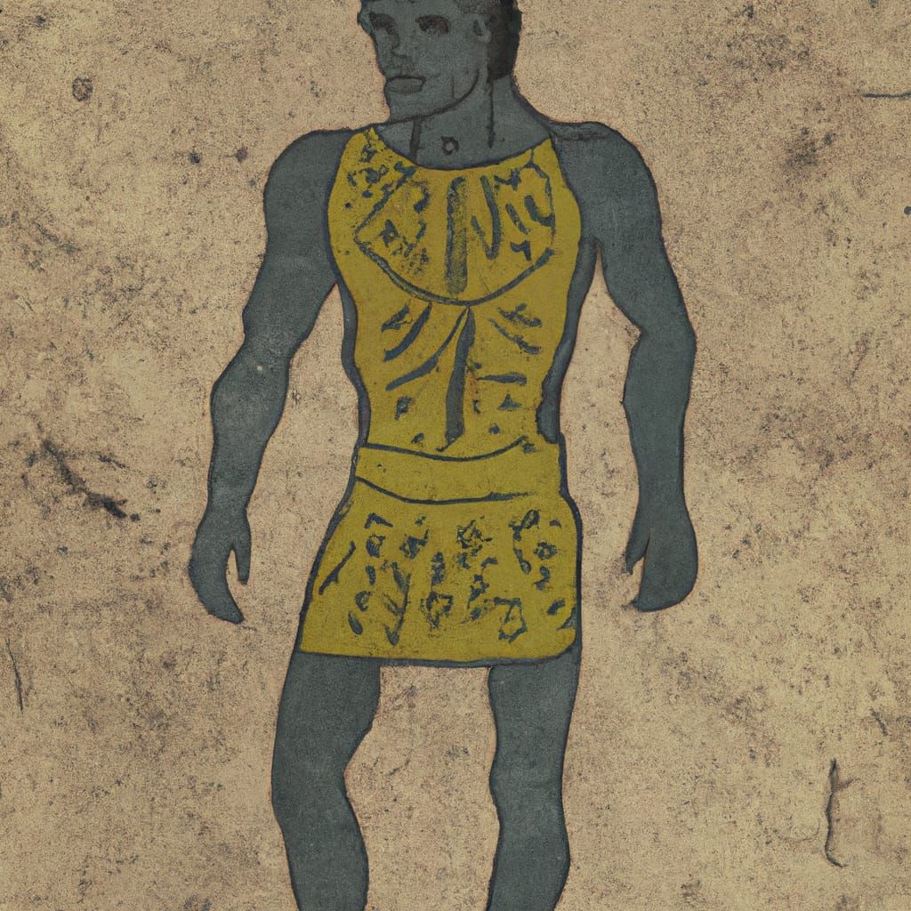 Primal Neanderthal Hunter in Colorized Woodcut Style