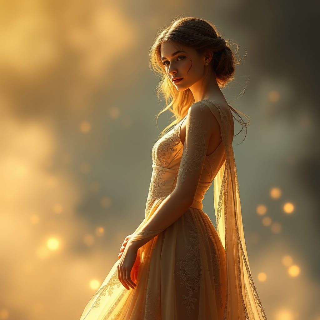 Ethereal Fantasy Lady in Golden Light