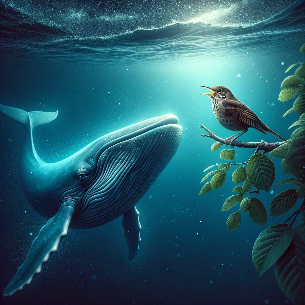 Whale and Nightingale Interact Peacefully in Harmony