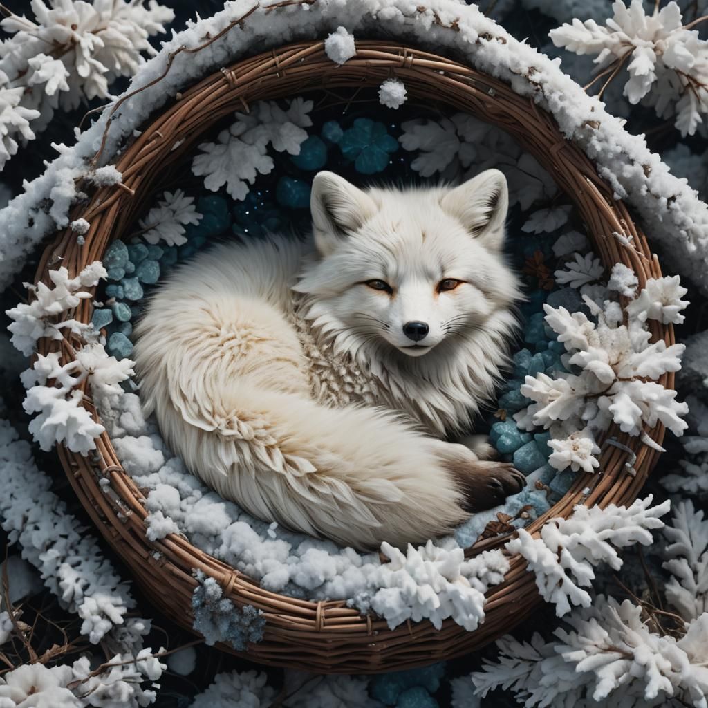 Arctic Fox Sleeps Peacefully: Detailed Matte Painting