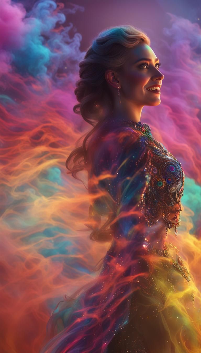 Ethereal Woman in a Vortex of Color