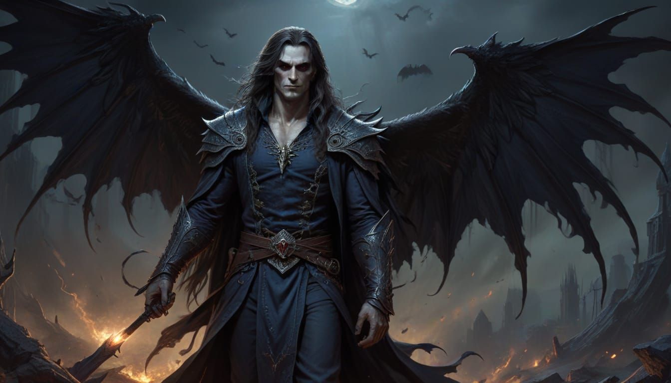 Dark Fantasy Vampire Lord with Wings, Inspired by Gustave Do...
