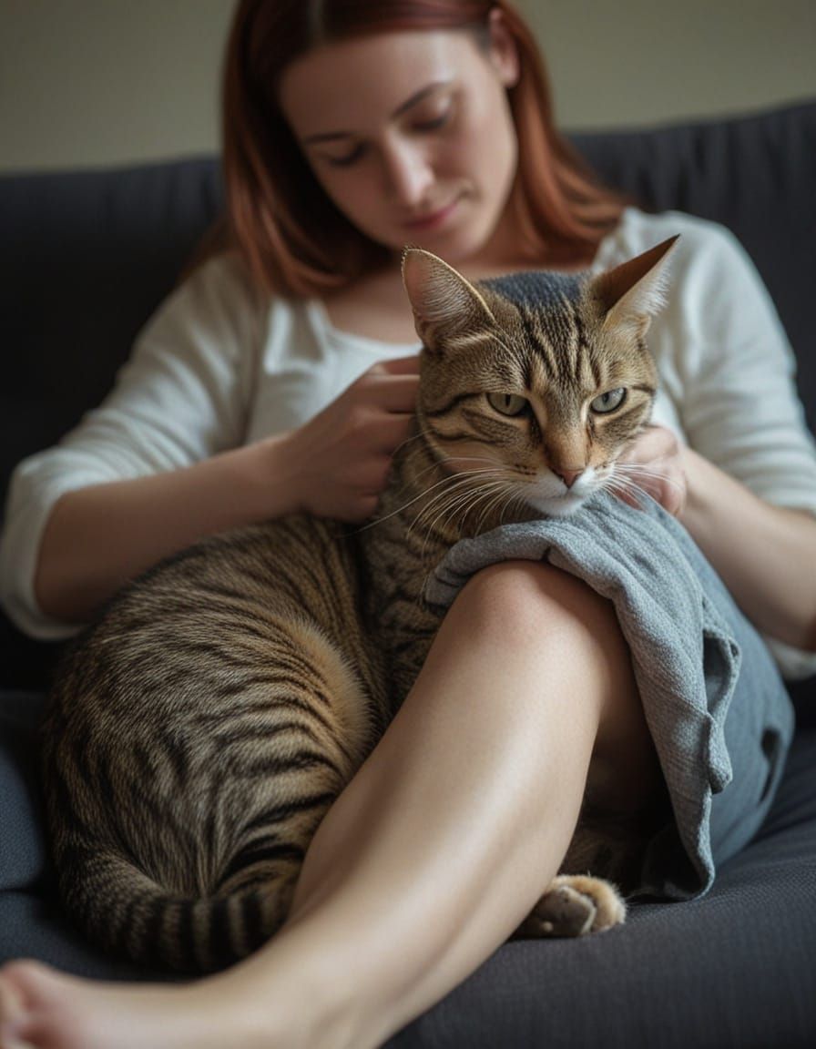 Cat Comforts Young Woman in Tender Moment