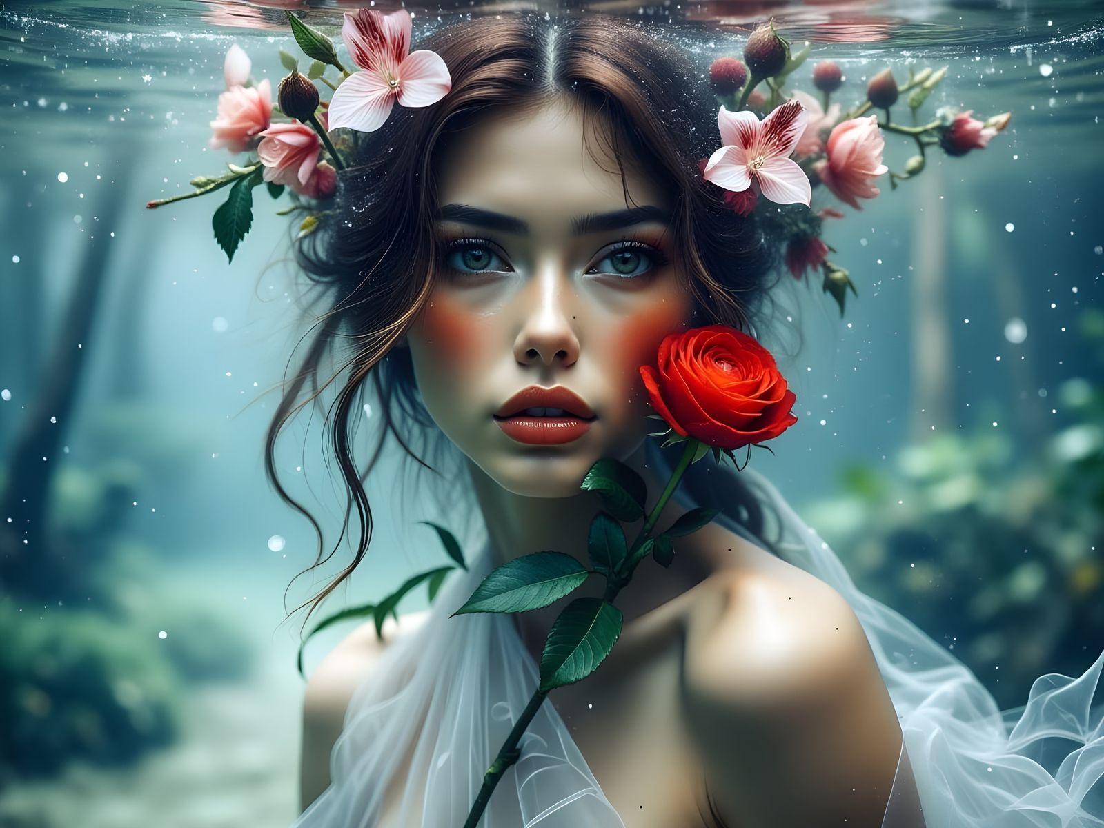 Underwater Goddess Portrait with Silver Dress