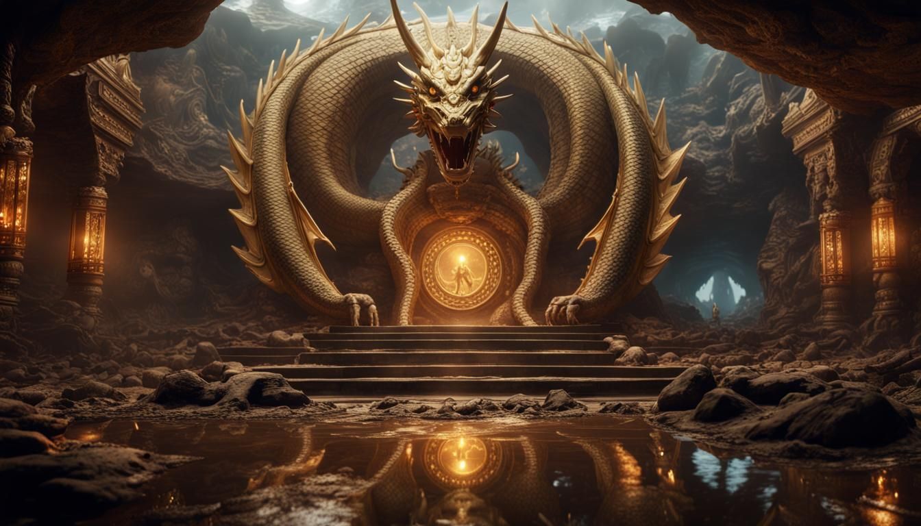 Dragon Cave Temple with Gold Medallion