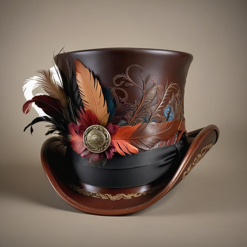 Victorian Inspired Leather Top Hat with Ornate Details