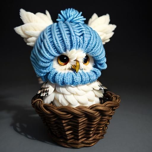 Cute Fluffy Baby Owl with Blue Mohawk