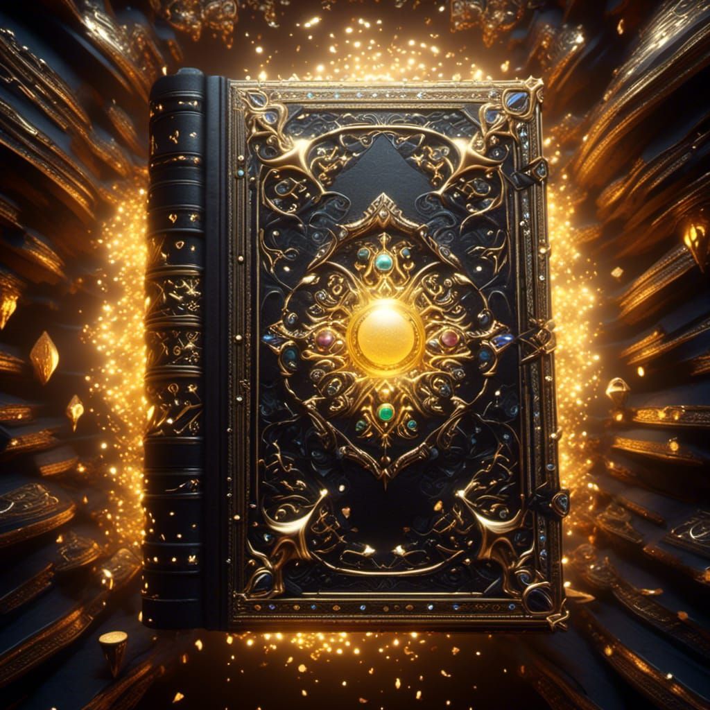 Ornate Book of Forbidden Knowledge with Glowing Gems