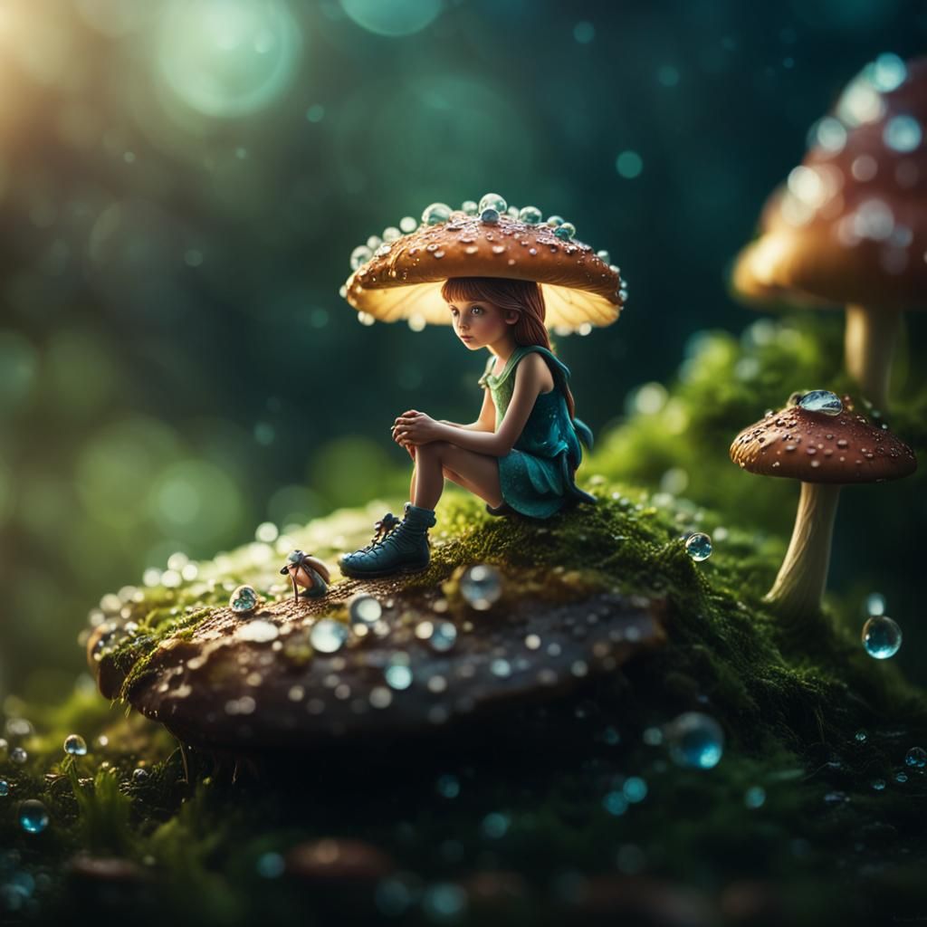 Fairy on Mushroom: Macro Cinematic Digital Painting