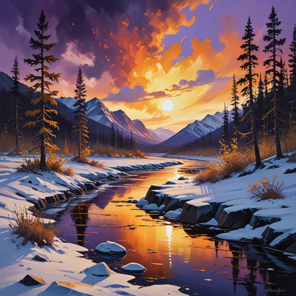 Serene Arctic Landscape at Dusk in Epic Impressionist Style