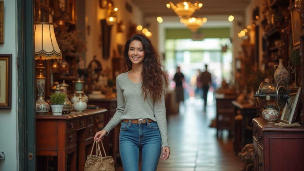 Cozy Vintage Shop Entrance with Treasures Inside