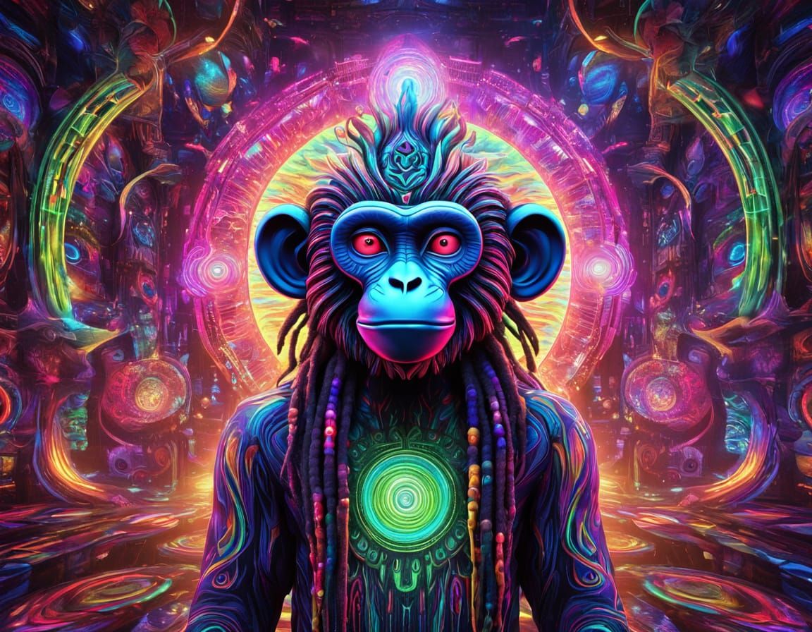 Psychedelic Bohemian Monkey in Cosmic Dance