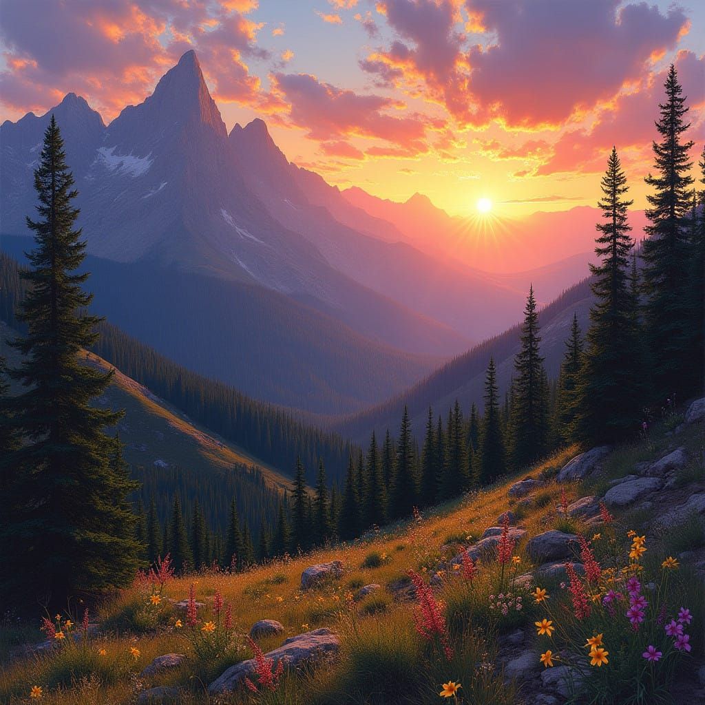 Ethereal Rocky Mountain Odyssey in Vibrant Brushwork