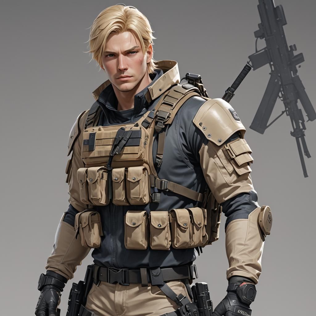 Blonde Man in Tactical Gear: 3D Anime Art