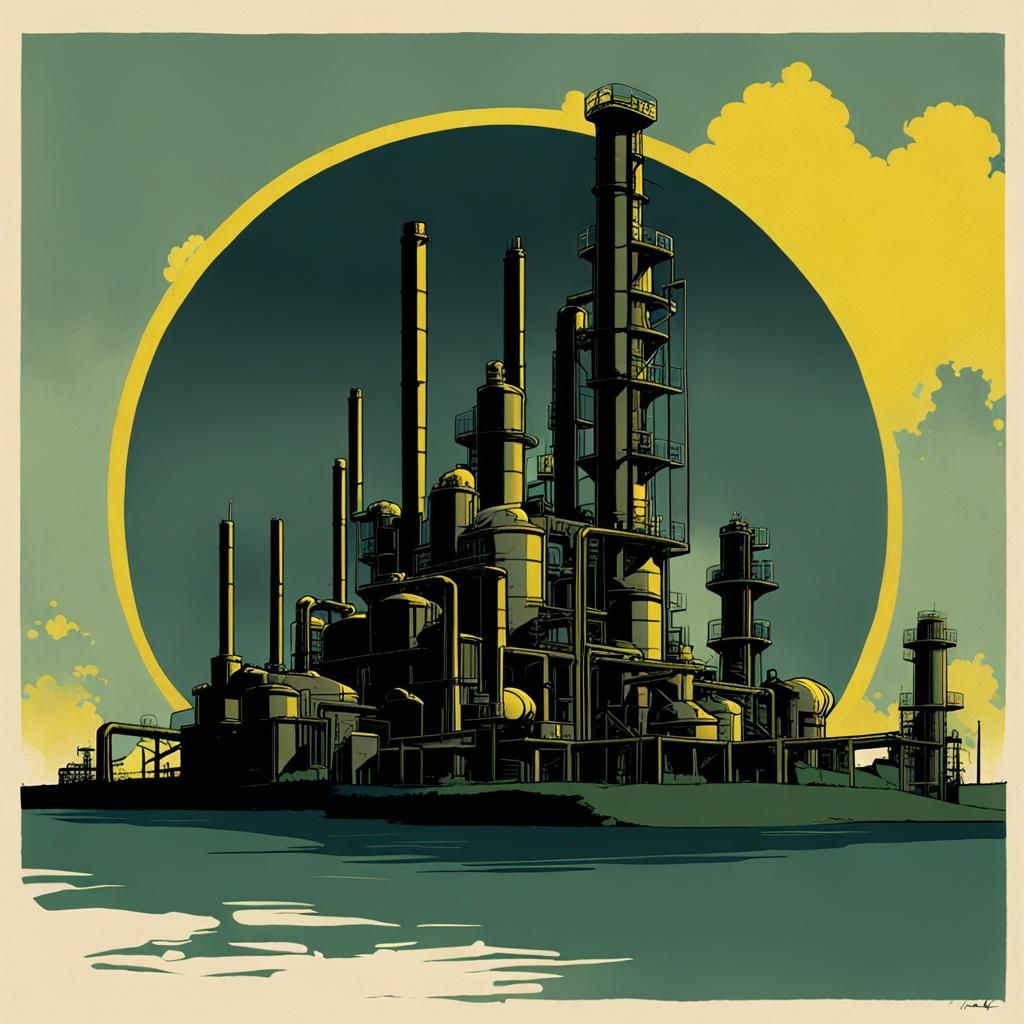 Oil Refinery in Comic Book Art Style