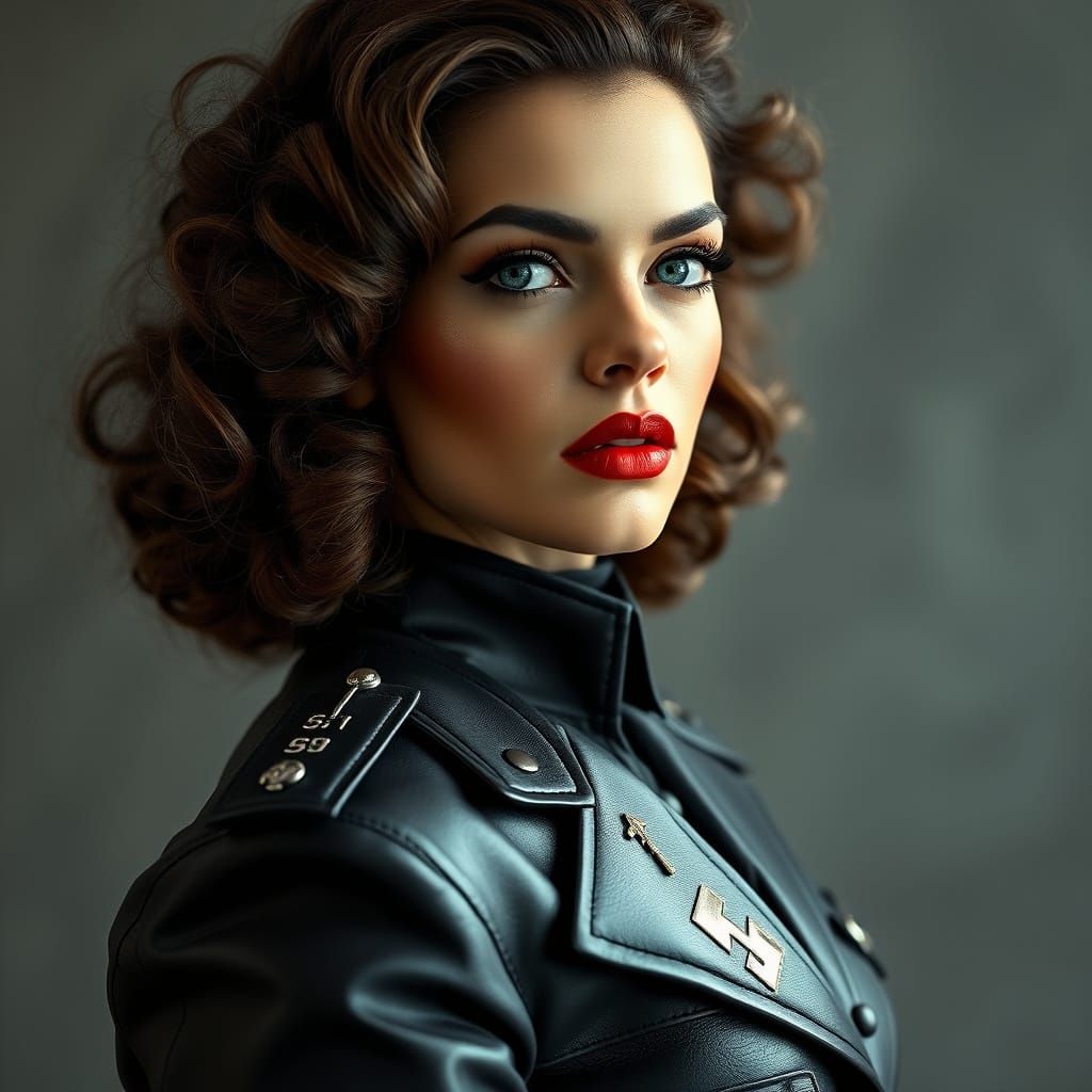 Elegant Leather-Clad Officer in Luxurious Style
