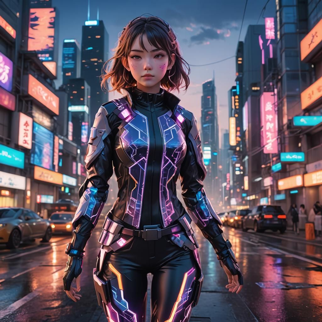 Anya Forger in Futuristic Cityscape: 3D Anime Art