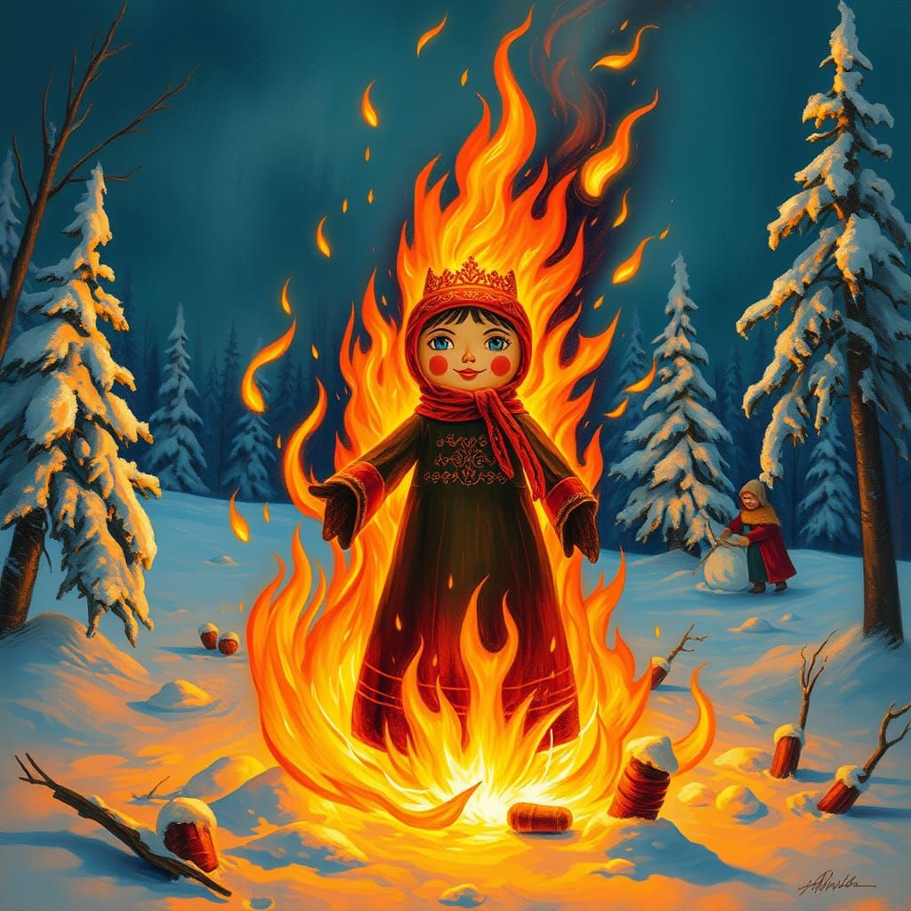 Maslenitsa Celebration: Vibrant Flames and Winter Wonderland