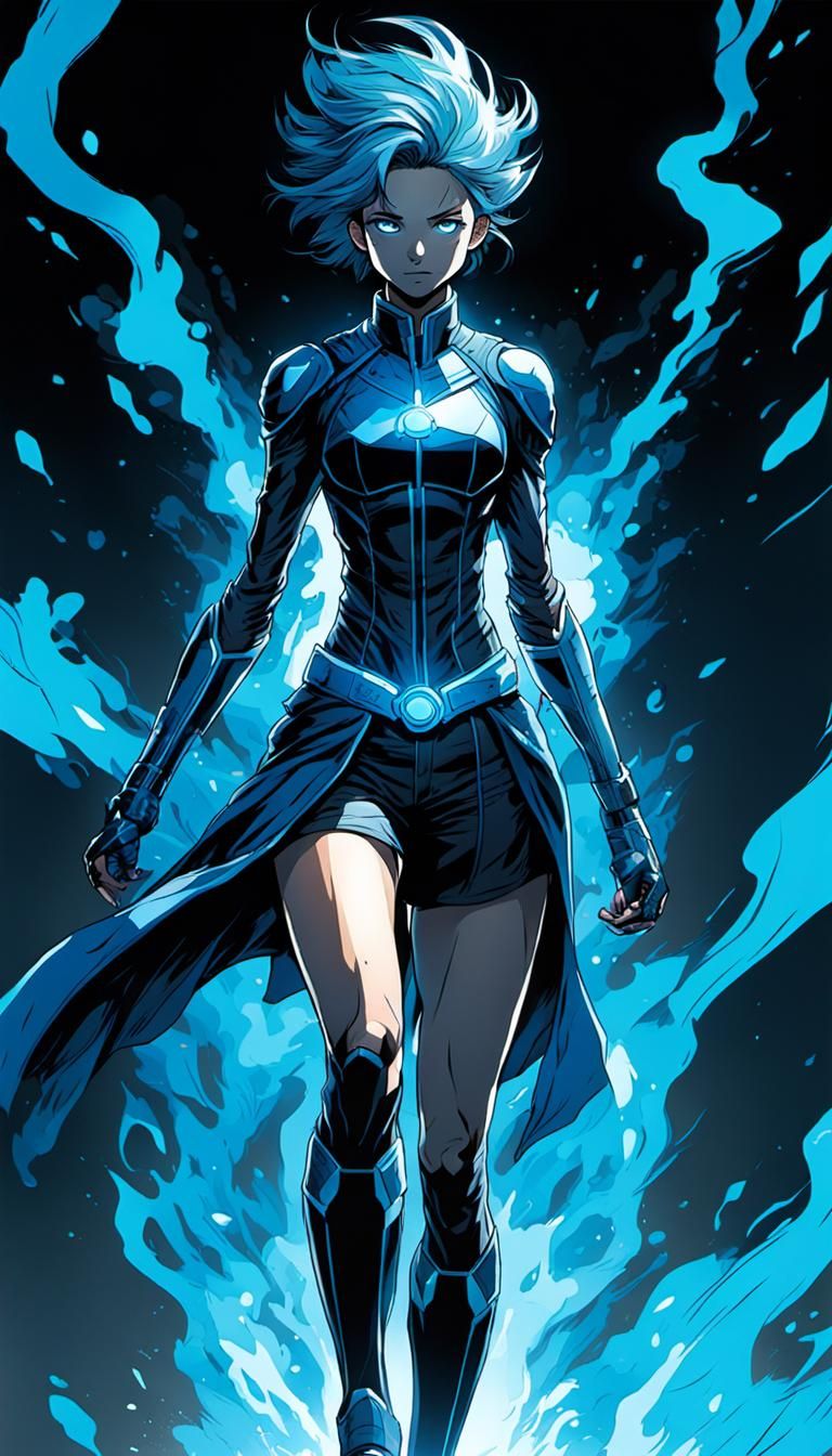 Figure with Blue Aura in Comic Book Style