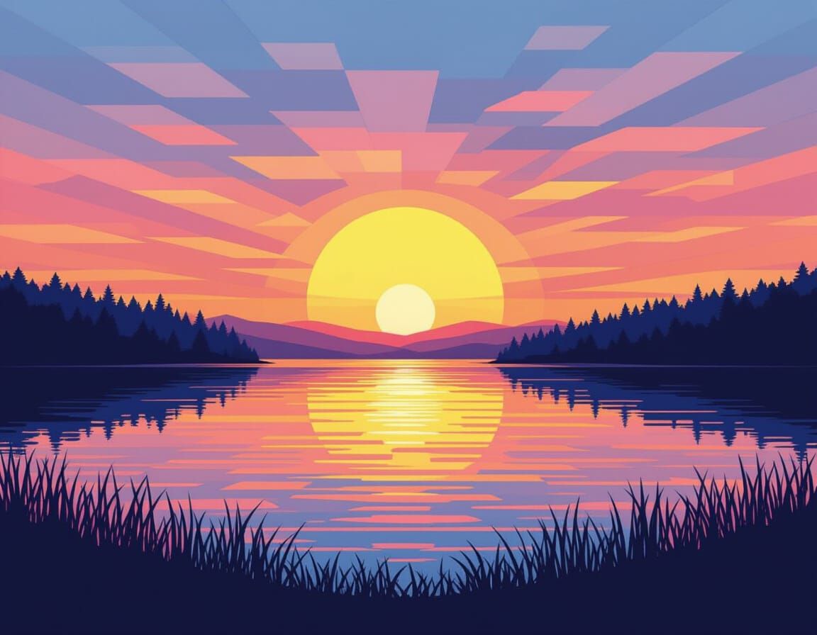 Geometric Sunset Vector Art in Pastel Colors