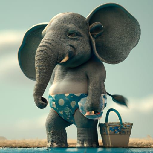 Elephant in Trunks: Digital Art Swimming Pool Scene