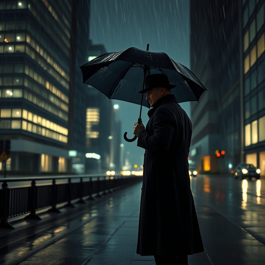 Rainy Night Taxi Driver in Film-Noir Style