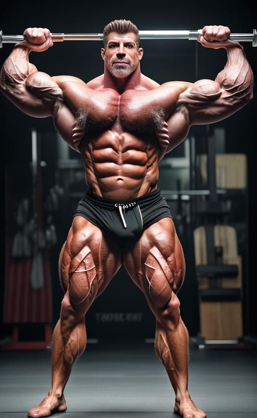 Tattooed Bodybuilder in White Underwear, Digital Art