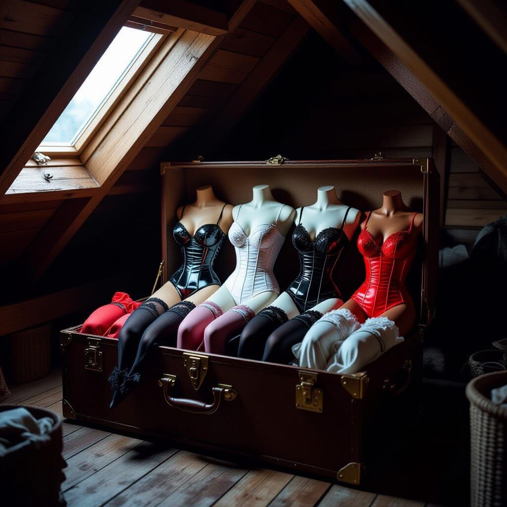 Nostalgic Lingerie Collection in Attic Trunk