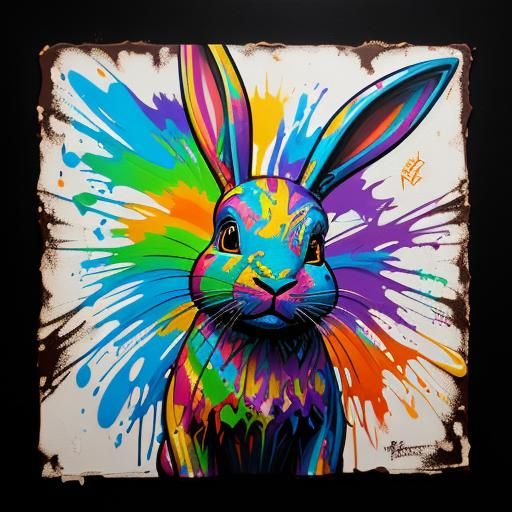 Graffiti Art Chocolate Bunny with Splash Effects