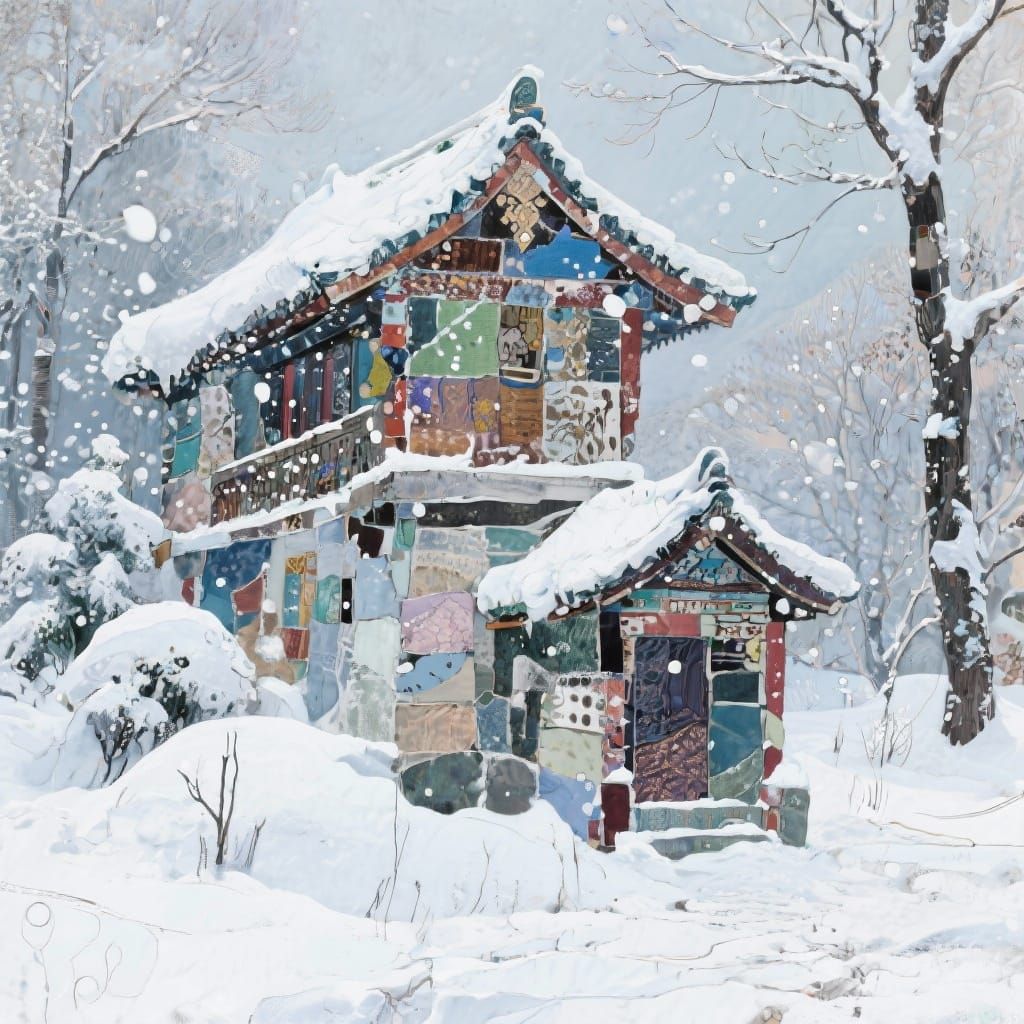 Enchanting Snow Palace in Mixed Media Style