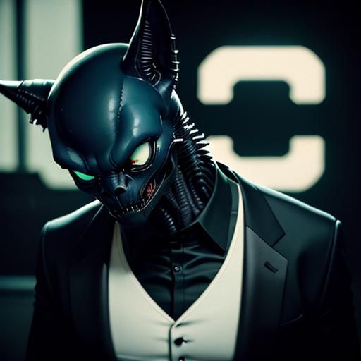 Xenomorph Alien with Cat Features in Tuxedo
